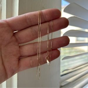 14k yellow gold box chain 18 inches long dainty sparkly solid gold chain